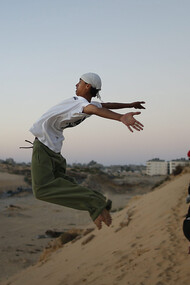Palestinian boy practices parkour in Khan Younis, southern Gaza 