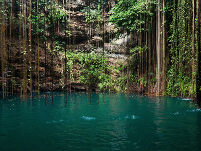 Interior de un cenote en la Riviera Maya, México