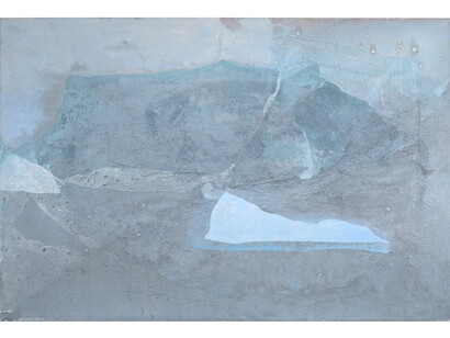 SoHyun Bae, Untitled, 2015, Rice paper and pure pigment on canvas, 39 1/2 x 59 inches