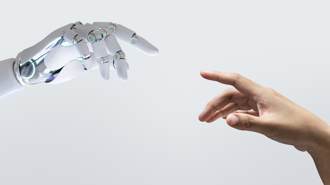 Human and robotic hands replicate Michelangelo's ''Creation of Adam''