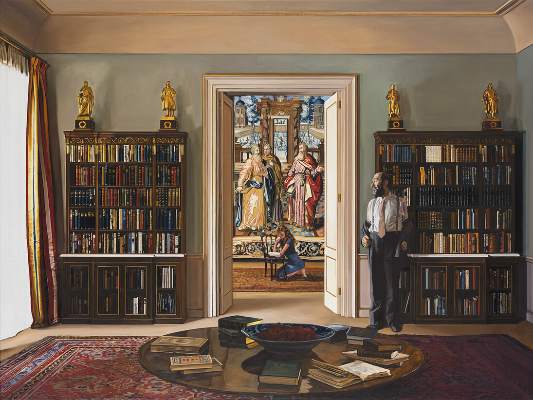 Jan Worst, The Wise Man, Homage to David Sylvester, 2009, Signed and dated, Oil on canvas, 125 x 175 cm; (49 1/4 x 68 7/8 in.). Courtesy of Ben Brown Fine Arts
 