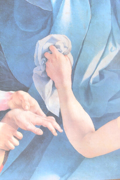 Il Trasporto di Cristo di Pontormo, Il lino per le lacrime della Vergine