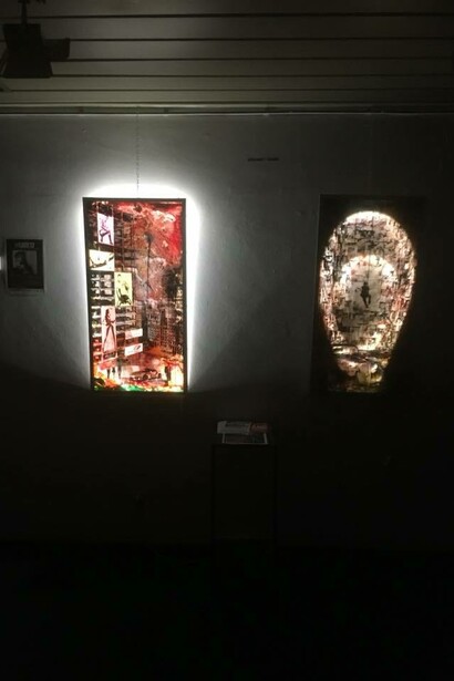 One of the sections, with illuminated artworks
