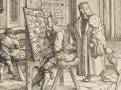 Hans Burgkmair (grabador), Maximiliano I visitando el taller de un pintor, 1512 - 1516. Cortesía del Museo Nacional del Prado