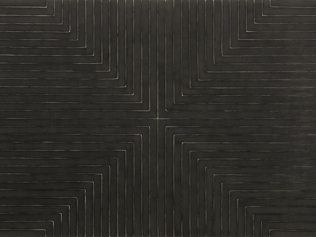 Sturtevant (American, 1924–2014). Stella Arbeit Macht Frei. 1989. Black enamel on canvas. 7′ 1/4″ × 10′ 3 5/8″ x 3 1/8″ (214 x 314 x 8 cm). Collection Thaddaeus Ropac, Paris–Salzburg. Photo: Charles Duprat.© Estate Sturtevant, Paris