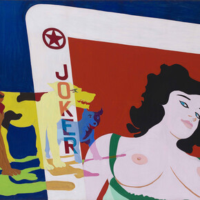 Alain Jacquet, Camouflage "Joker", 1963, Huile sur toile / Oil on canvas, 88,5 x 129 cm / 34 7/8 x 50 3/4 in. 
Courtesy Comité Jacquet et Galerie GP & N Vallois, Paris, Photo credit : Fabien Jacquet
