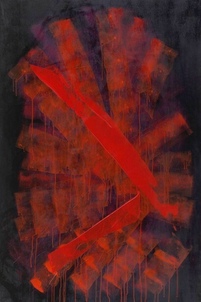 Carla Rigato, La via rossa dell emozione, acrilico su tela, 100 x h 160, 2011