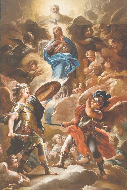 Our lady of the immaculate conception and Saint Michael fighting the bad angel