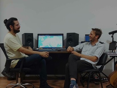 Mitch Ado (left) and Dan Hodd taking a break to discuss music