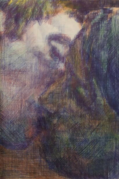 Svitlana Judith Grebenyuk, Kiss, cm 29x19,5, penna biro, matita su carta, 2021