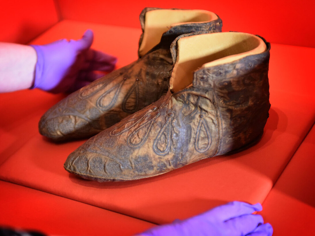 The slippers of Archbishop Walter on loan from Canterbury Cathedral going on display in Magna Carta: Law, Liberty, Legacy at the British Library. Photography © Clare Kendall