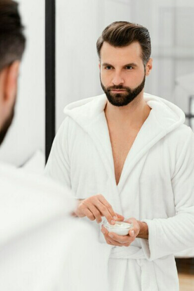 Male skincare and self-care routines inspired by trending beauty practices on social media