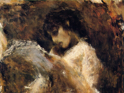 Tranquillo Cremona, La lettrice, dettaglio, 1873-1878, olio su tela, 105 x 85 cm