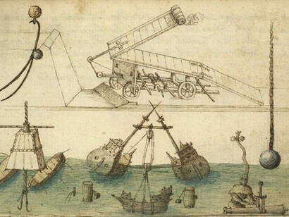 Sketchbook on military art, including geometry, fortifications, artillery, mechanics, and pyrotechnics, ms., séc. XVII, Lessing J. Rosenwald Collection, Library of Congress, Washington