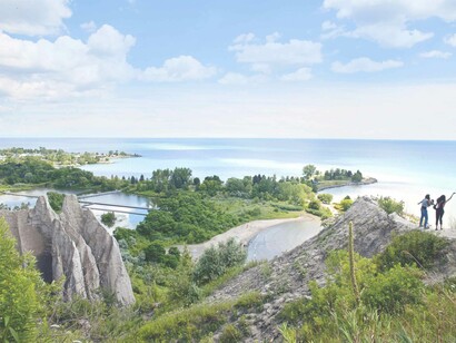 The beautiful Scarborough Bluffs in Canada where people take in all the natural sights that the area has to offer