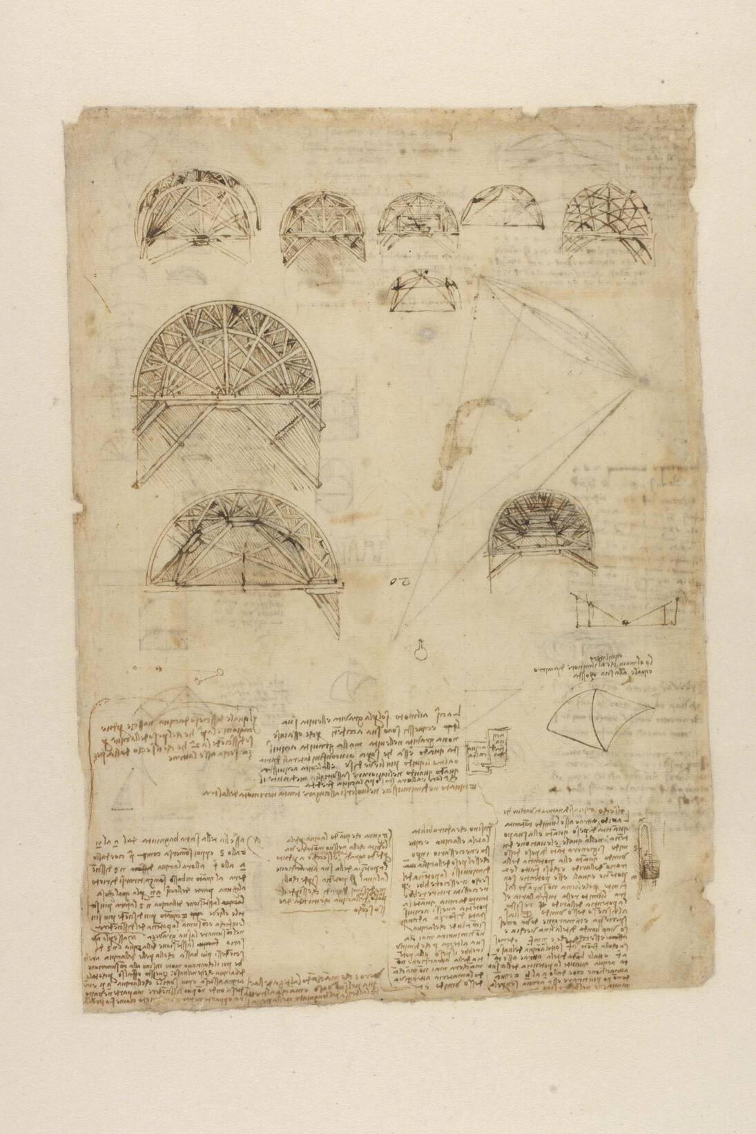 Architettura, Disegni di centine e armature (BA), penna e inchiostro su carta, 340 x 240 mm, Antica numerazione 20, C.A. f. 537 recto (ex. 200 recto-a), circa 1515

