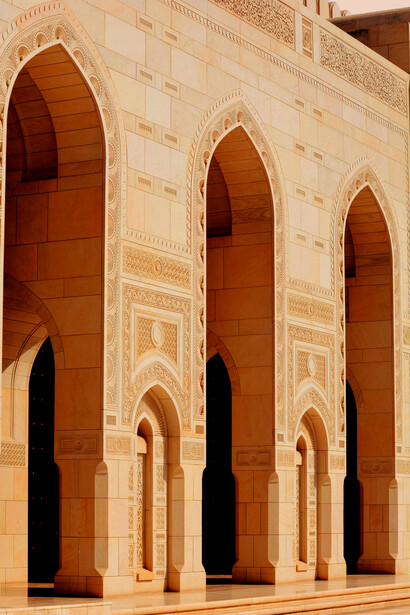 Located in Muscat, Muscat Governorate, Oman, the Sultan Qaboos Grand Mosque captivates visitors with its beautifully elegant arches