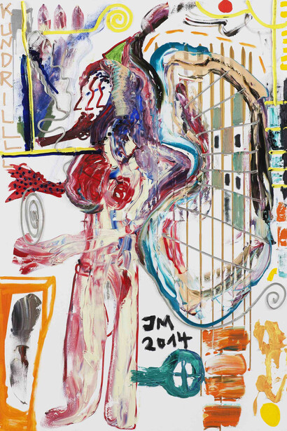 Jonathan Meese, DEN SIEG (AUS), 2014, oil and acrylic on canvas, 210,5 x 140,3 cm/ 82 7/8 x 55 ¼ in. Courtesy Jonathan Meese et Galerie Daniel Templon, Paris. Photo Jan Bauer
