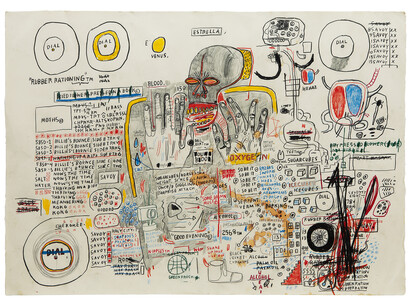 Jean-Michel Basquiat, Untitled (Estrella), 1985, Graphite and colored pencil on paper, 29 1/2 x 41 5/8 inches (74.9 x 105.7 cm), The Schorr Family Collection © The Estate of Jean‐Michel Basquiat / ADAGP, Paris / ARS, New York 2014. Photo by Kent Pell