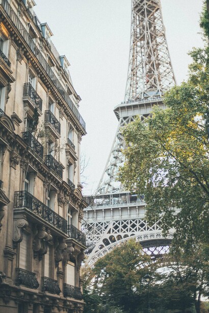 The Eifel Tower on an overcast day in Paris, France 