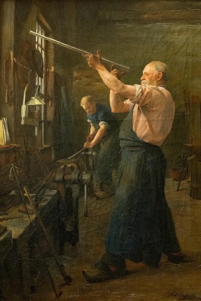 Noël Bataille, L'atelier des garnisseurs, Oil on canvas, 1900. Courtesy of La Boverie