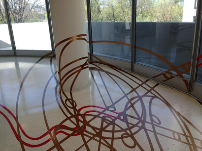 Dust Breeding 2011, Vinyl, HD camera, monitor, Dimensions variable. Installation view Solomon R. Guggenheim Museum, New York, 2016. © Ergin Çavuşoğlu. Courtesy the Solomon R. Guggenheim Museum, New York, the artist and Rampa, Istanbul