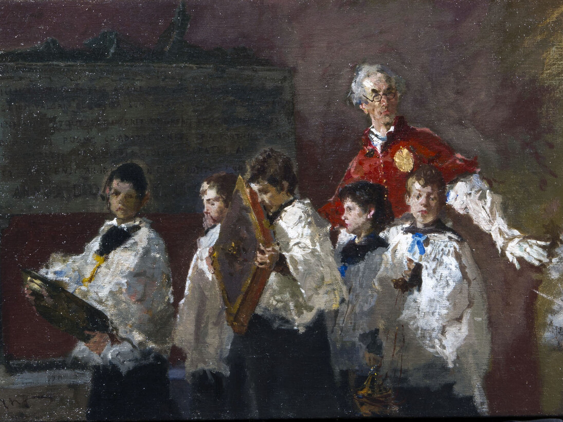 Mosè Bianchi, Processione De Profundis, dettaglio, olio su tela 36,5 x 68 cm