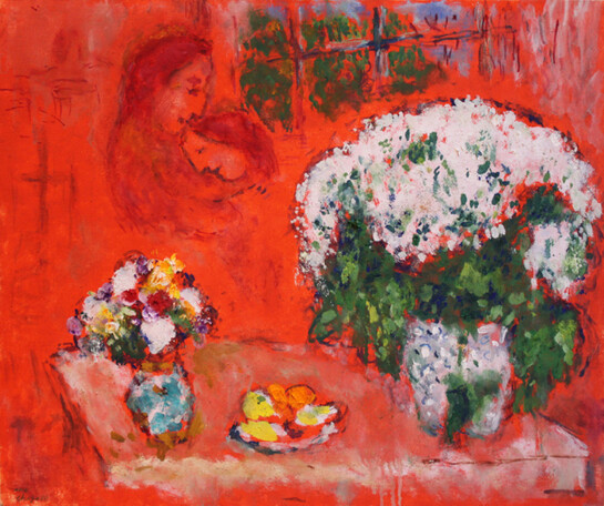 Marc Chagall, Les Fiancés sur Fond Rouge