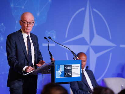 Pat McFadden, Chancellor of the Duchy of Lancaster, speaks at the NATO Cyber Defence Conference at Lancaster House, London, England