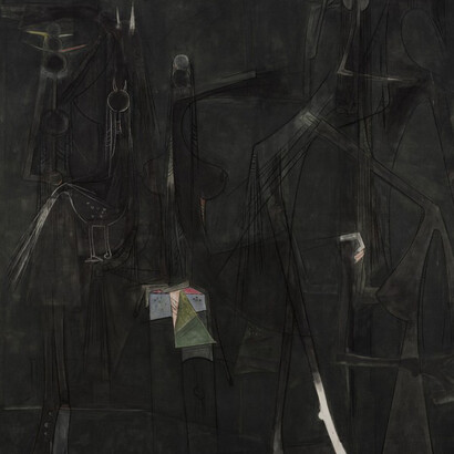 Wifredo Lam, Cuban, 1902-1982, Near the Virgin Islands (Près des Îles Vierges), 1959, Oil, charcoal and pastel on canvas, 208.3 x 190.5 cm (82 x 75 inches) Nancy Sayles Day Collection of Modern Latin American Art 69.054
