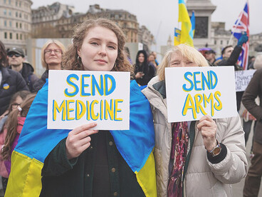 Pro-Ukraine protest in Trafalgar Square, London, where demonstrators rallied in support of Ukraine and condemned Russia’s actions in Crimea and beyond
