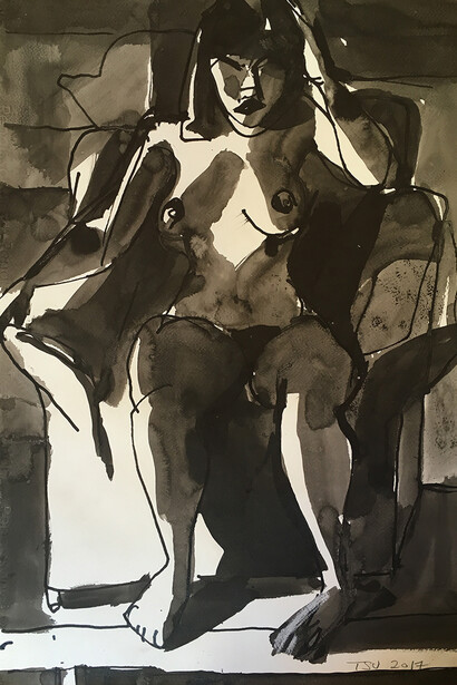 Terry St. John | Thai Model #1, 2017 |  Ink, pen, brush on paper | 22 x 15 inches