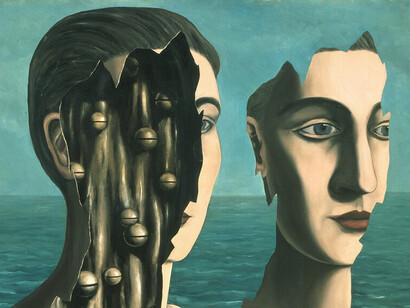 "Le Double Secret" (1927) by the famous surrealist René Magritte, a surreal depiction of dual realities, echoing the profound connection between the conscious and unconscious minds