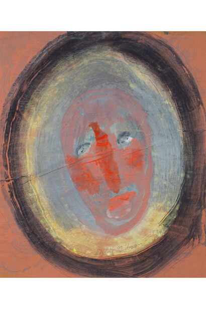 Sybil Gibson, Pink Face, 1994, Acrylic on brown paper , 24 x 20 inches; 61 x 50.8 cm