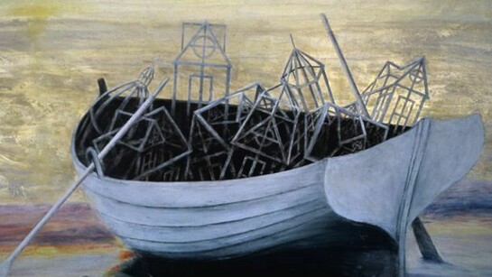 Ed Bernstein, Immanent Departure - powdered pigment and pastel on panel, 29 x 45, 1995