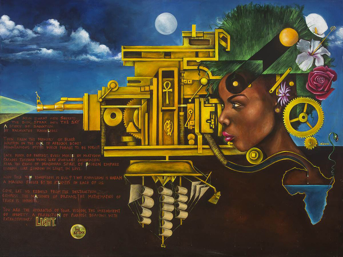 Komi Olaf, Cross-Section of the Afro-Puff, Acrylic on Canvas, 36" x 48"