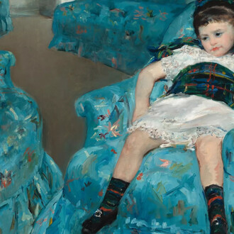 Mary Cassatt, Fillette dans un fauteuil bleu [Enfant dans le salon bleu] (detail), 1878. Courtesy of Musée d’Orsay
