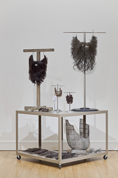 Robert Therrien, No Title (Beard Cart), Steel plate, stainless steel, plastic, wood, rubber, human hair and plaster, displayed: 2235 x 1162 x 1221 mm, sculpture, Artist Rooms, Tate and National Galleries of Scotland. Presented by the artist 2010 © ARS, NY and DACS, London 2014
