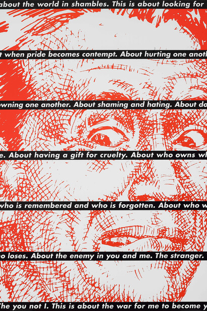 Barbara Kruger, Untitled (Striped 2), 2019.
Avec l'aimable autorisation de la galerie Skarstedt