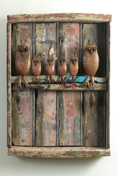 Guy Taplin, 6 Owls, 2 Shrews, 4 Worms - Panel