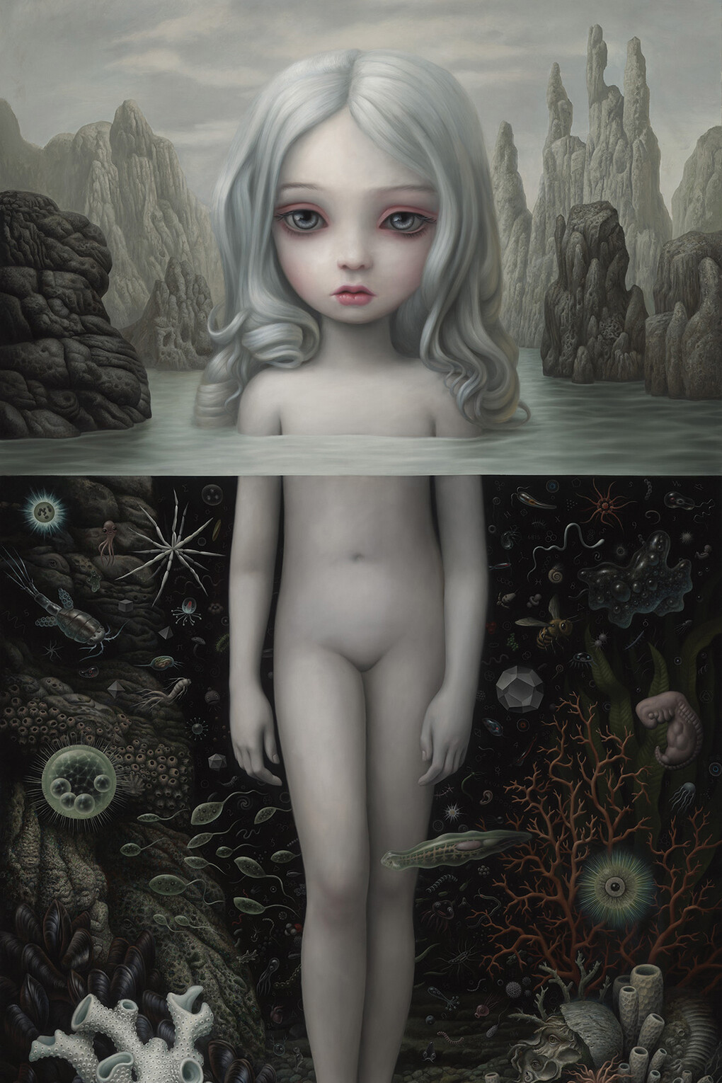 Mark Ryden, Aurora, 2015, oil on canvas, 112 x 58 inches, 284.5 x 147.3 cm

