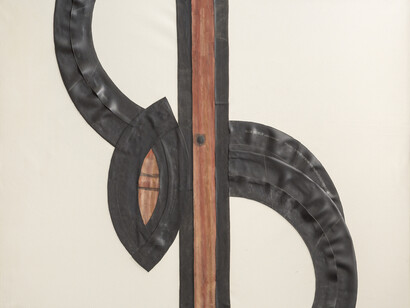 Carol Rama - Spazio anche più che tempo, 1970  - Rubber tire collage on canvas, 47 1/4 x 59 in (120 x 150 cm)
© Archivio Carol Rama, Torino - Photo: Pino dell’Aquila

