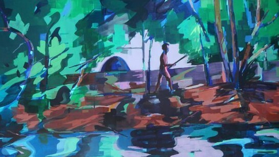 Eyal Sasson, Riverbank, 2013, acrylic on paper, 80 x 120 cm