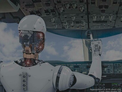 A representation of an AI prototype pilot manning an aircraft