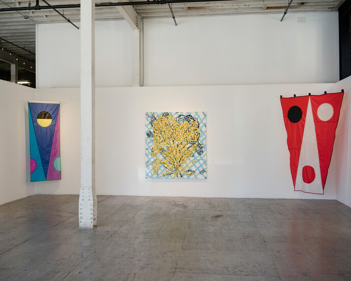 Ghost Flags and Flower Paintings, Exhibition view. Courtesy of Gallery 16