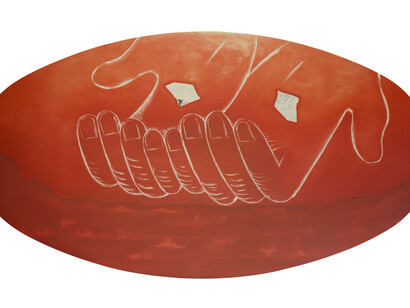 Enzo Cucchi, La Dono, 1992, incisione calcografica, acquatinta, puntasecca su rame, 249 x 137 cm, foto di Moira Ricci Galleria Gioacchini, Ancona