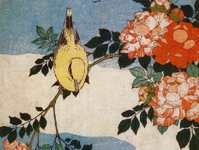 Katsushika Hokusai, Nightingale and roses, detail  