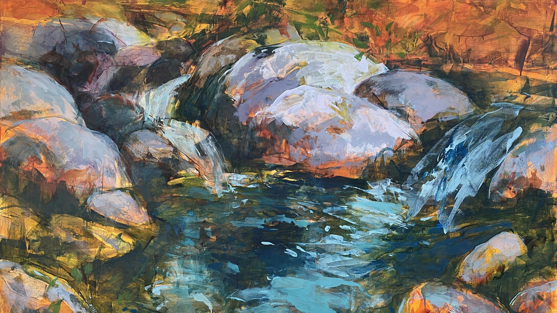 Connie Connally, Sunset Shadows (detail), 2023, Oil on canvas, 44 x 60 in. Courtesy of LewAllen Galleries