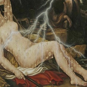 ZEVS, Illuminated Etienne Barthelemy Garnier, Diana and her Nymphs, 2013, oil and gold leaf on canvas