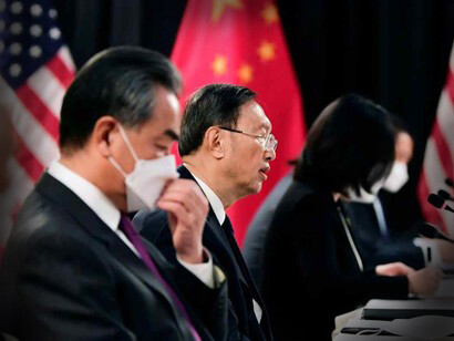 The Chinese delegation at the U.S.-China talks in Anchorage, Alaska on March 18